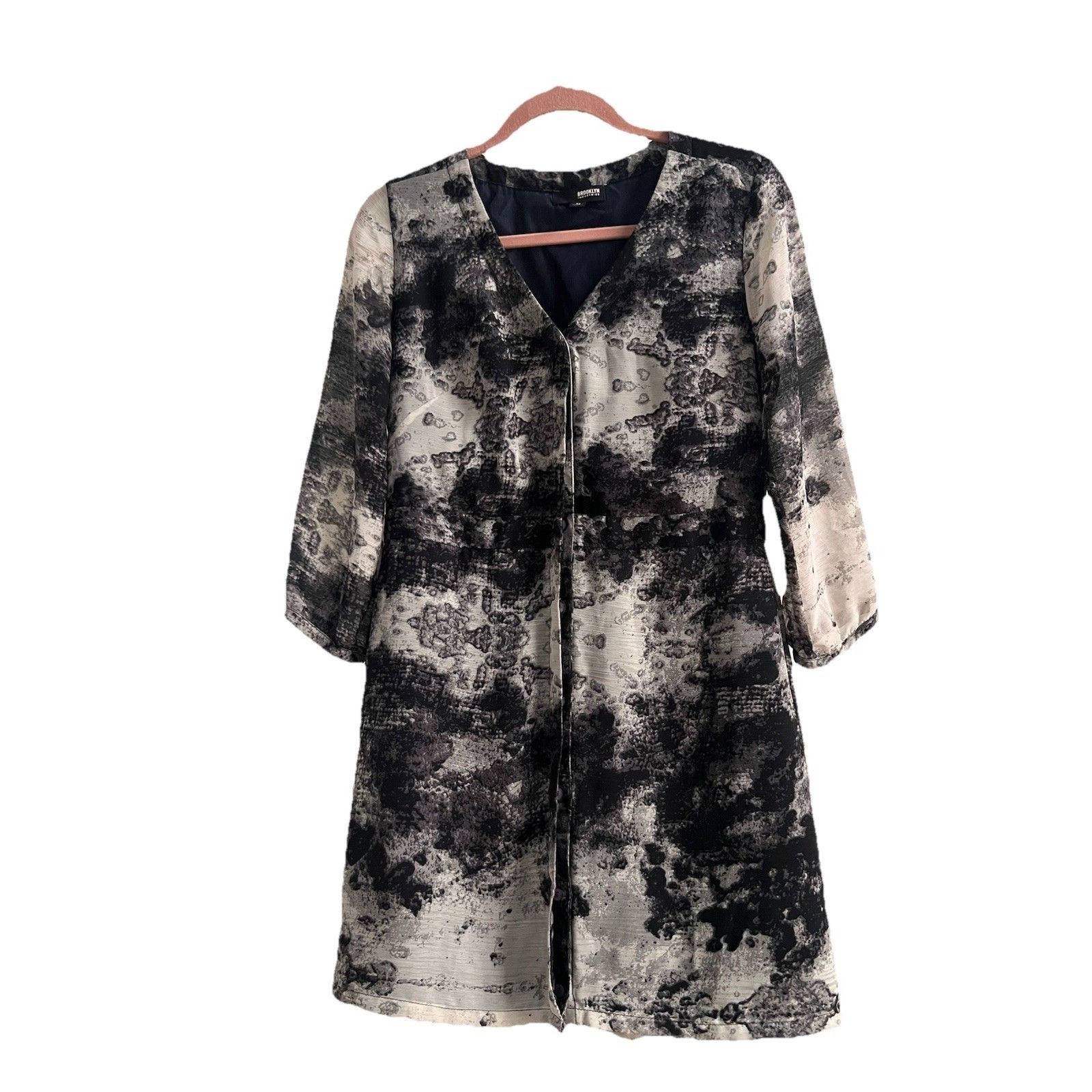 Brooklyn Industries Abstract Jacket Kimono Dress Black And White Chiffon Size M — image 2 of 6